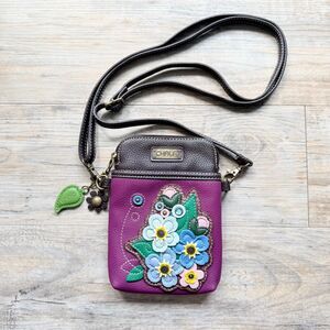 Chala Forget Me Not Cell Phone Crossbody Bag Purple Floral Vegan Leather